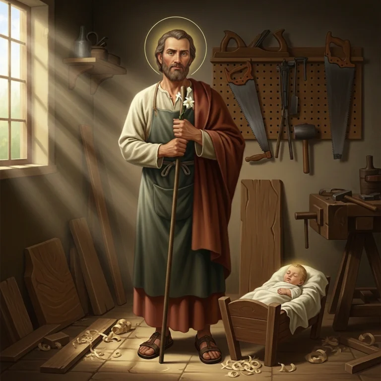 San José con el niño Jesús en su taller de carpintero