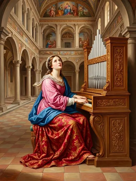 Santa Cecilia, patrona de la musica, tocando el órgano