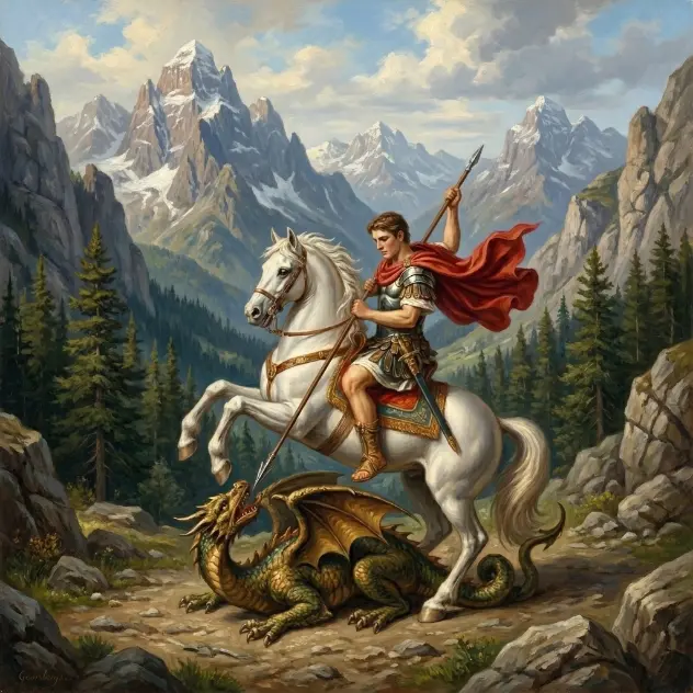 San Jorge matando al dragón con una lanza