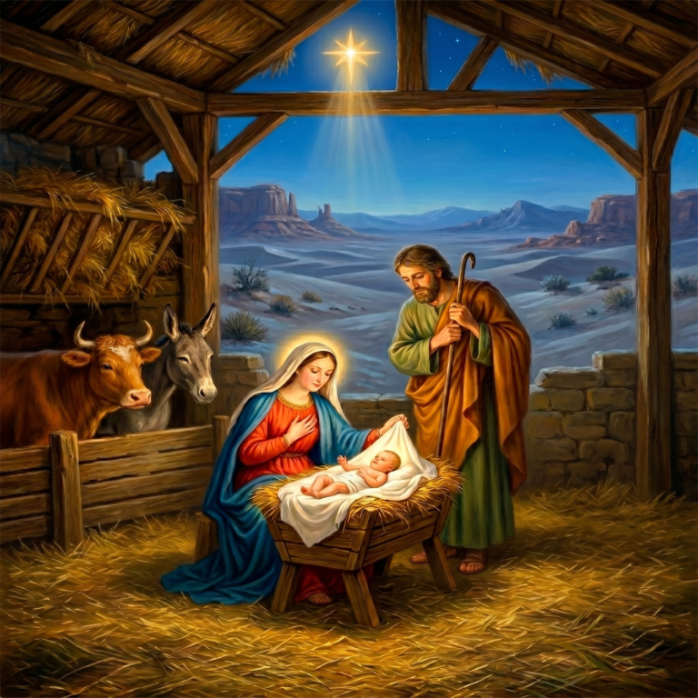Escena de natividad en el establo