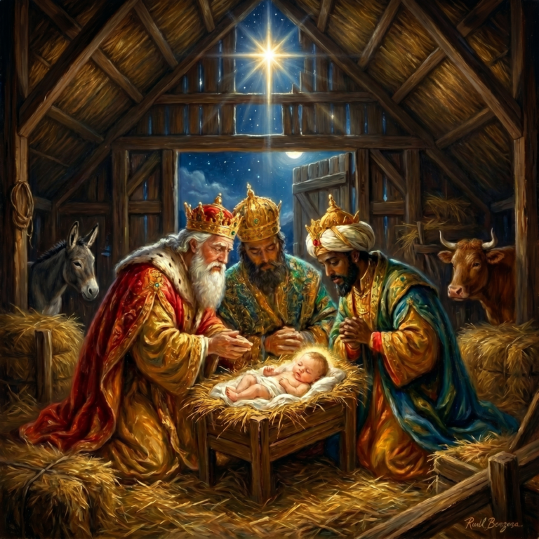 Los Reyes Magos adorando al niño Jesús